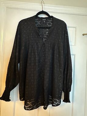 torrid Black Floral Sheer Lace Button Blouse